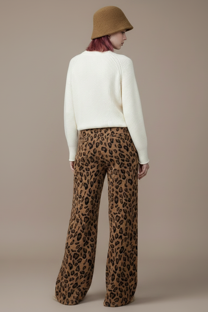 Pantalon Léopard Marron Ample Doux Velours Hiver - vue 2