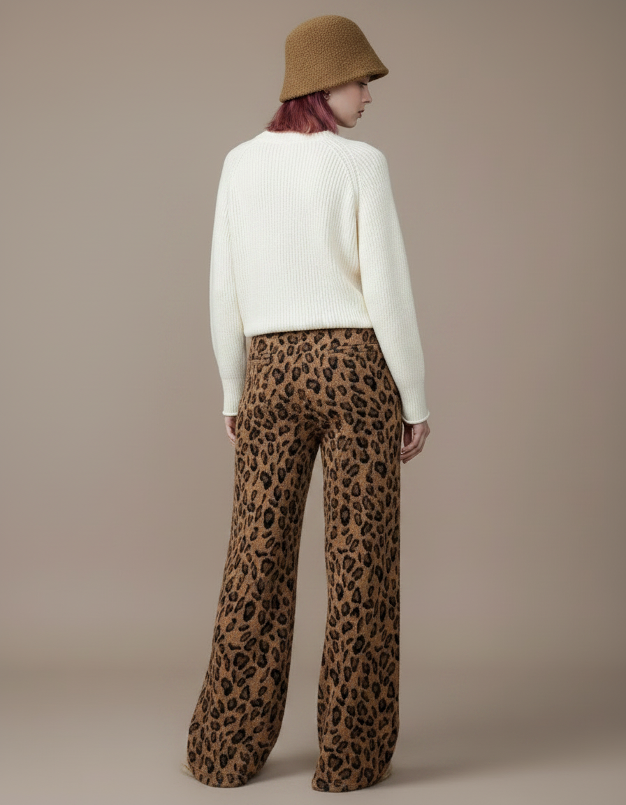 Pantalon Léopard Marron Ample Doux Velours Hiver - vue 2