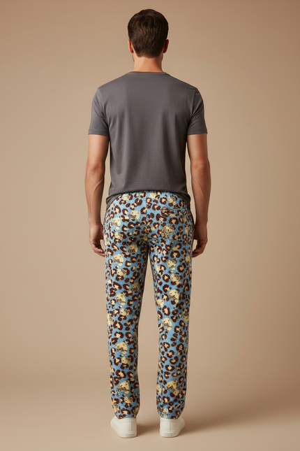 Pantalon Léopard Bleu Clair Imprimé Animal Doux Ample - Molleton - vue 2