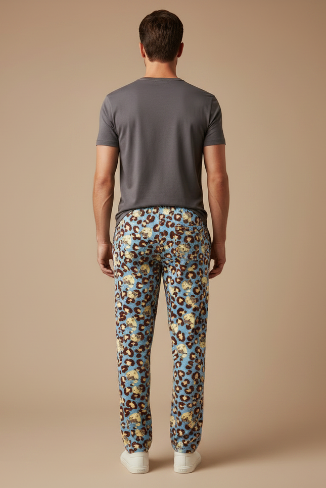 Pantalon Léopard Bleu Clair Imprimé Animal Doux Ample - Molleton - vue 2