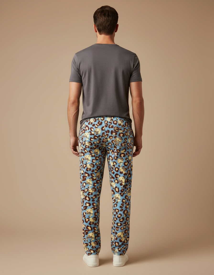 Pantalon Léopard Bleu Clair Imprimé Animal Doux Ample - Molleton - vue 2