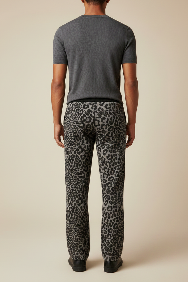 Pantalon Léopard Gris Ample Décontracté Homme Coton - Imprimé Molleton - vue 2