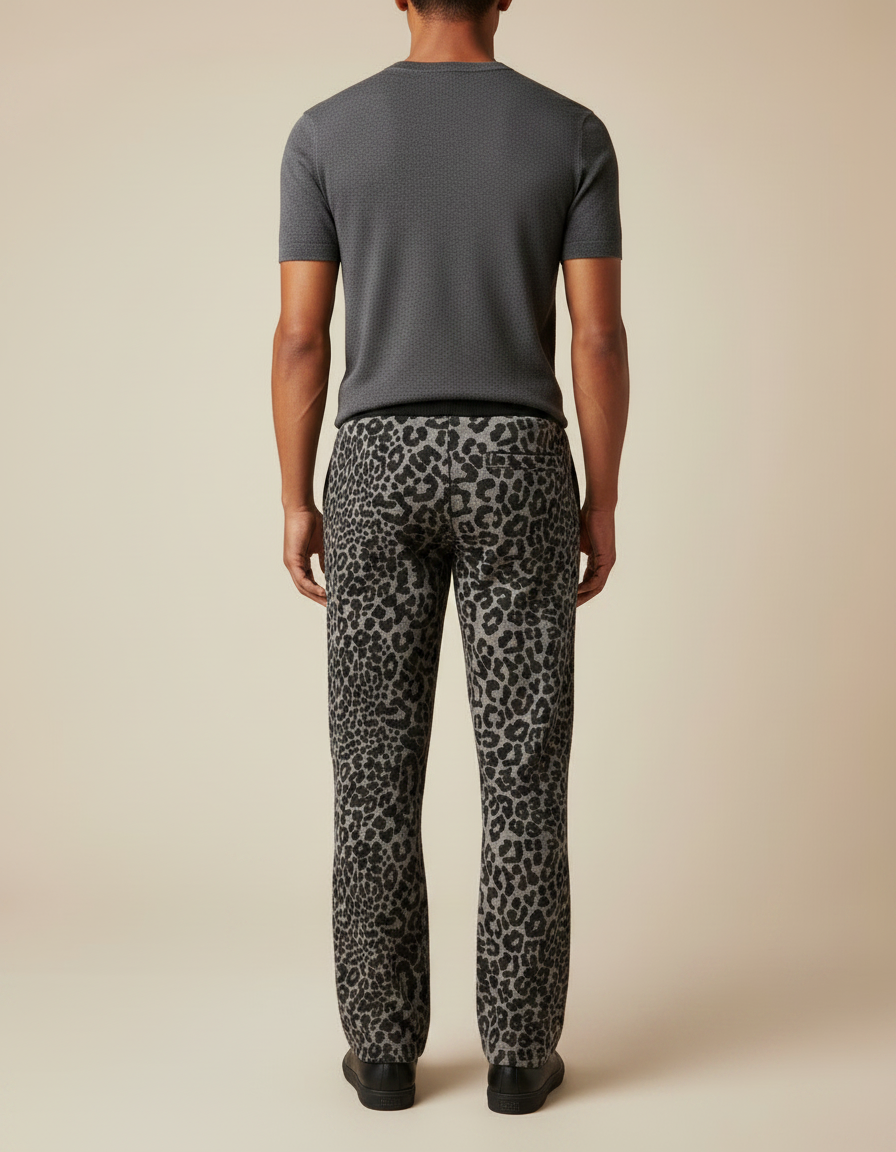 Pantalon Léopard Gris Ample Décontracté Homme Coton - Imprimé Molleton - vue 2