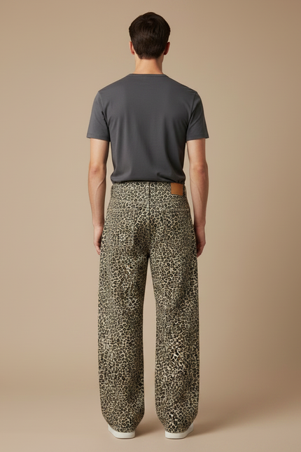Pantalon Léopard Ample Imprimé Marron Décontracté Homme - Toile - vue 2