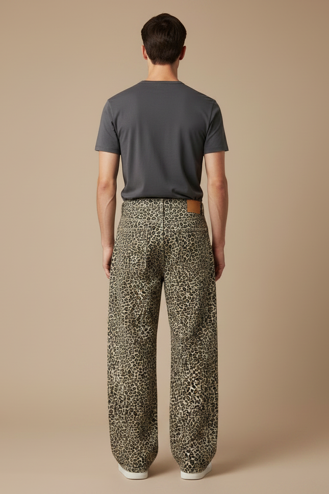 Pantalon Léopard Ample Imprimé Marron Décontracté Homme - Toile - vue 2