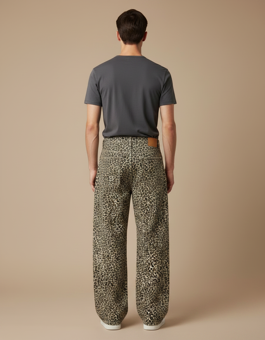 Pantalon Léopard Ample Imprimé Marron Décontracté Homme - Toile - vue 2