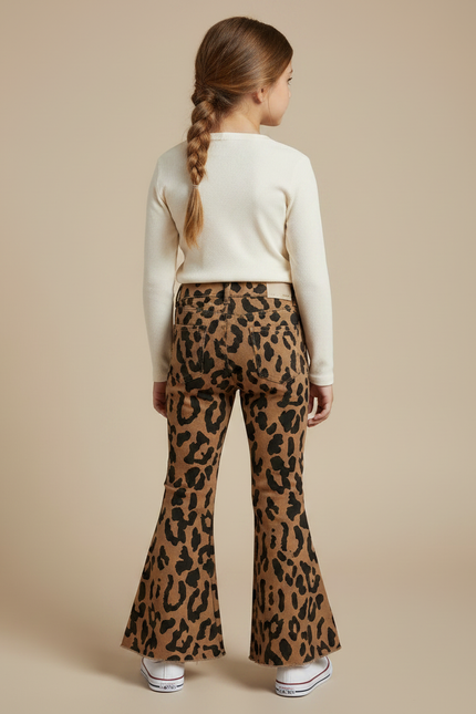 Pantalon Léopard Évasé Marron Imprimé Distressed Fille - Jean - vue 2