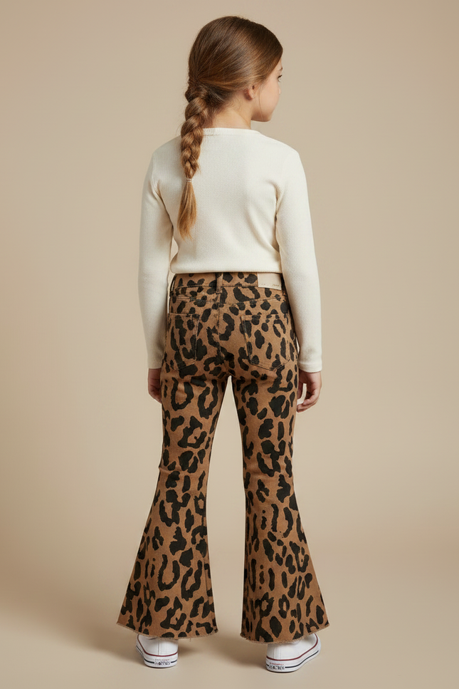 Pantalon Léopard Évasé Marron Imprimé Distressed Fille - Jean - vue 2