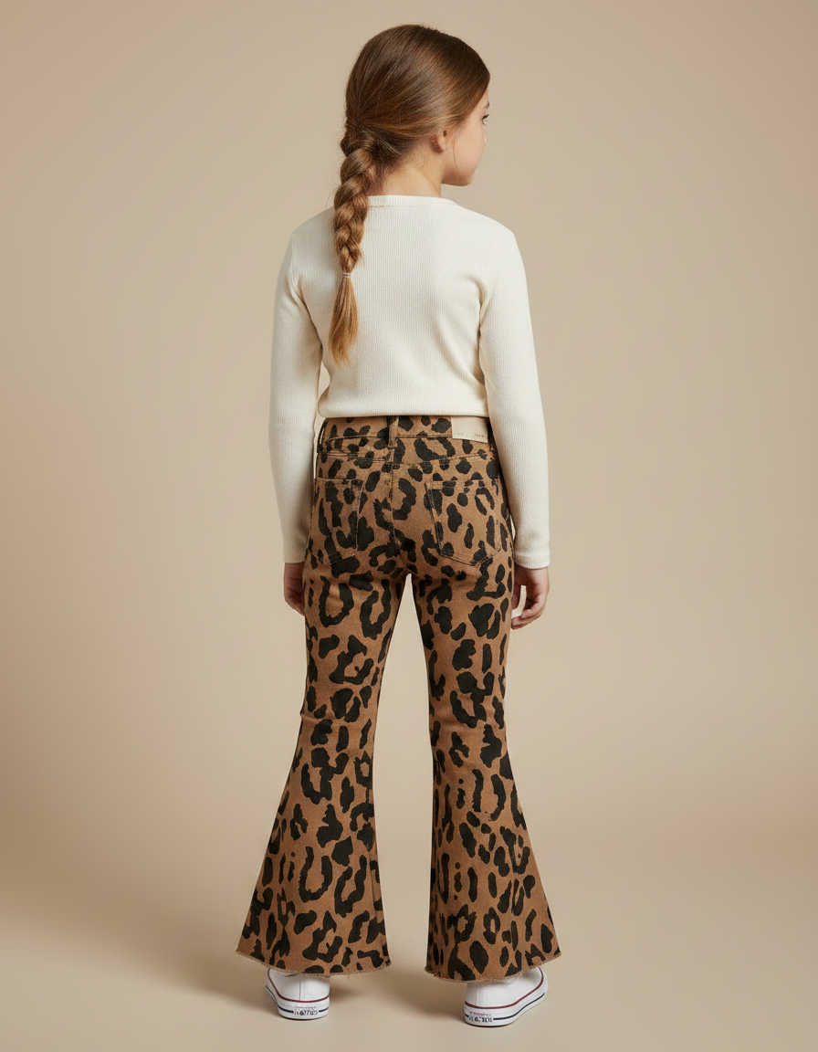 Pantalon Léopard Évasé Marron Imprimé Distressed Fille - Jean - vue 2
