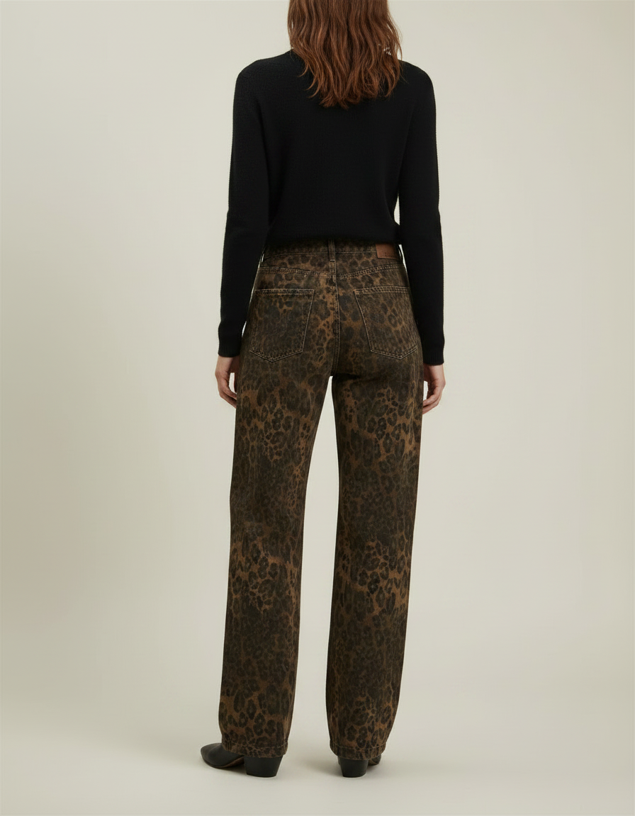 Pantalon Léopard Marron Ample Décontracté Femme - Jean - vue 2