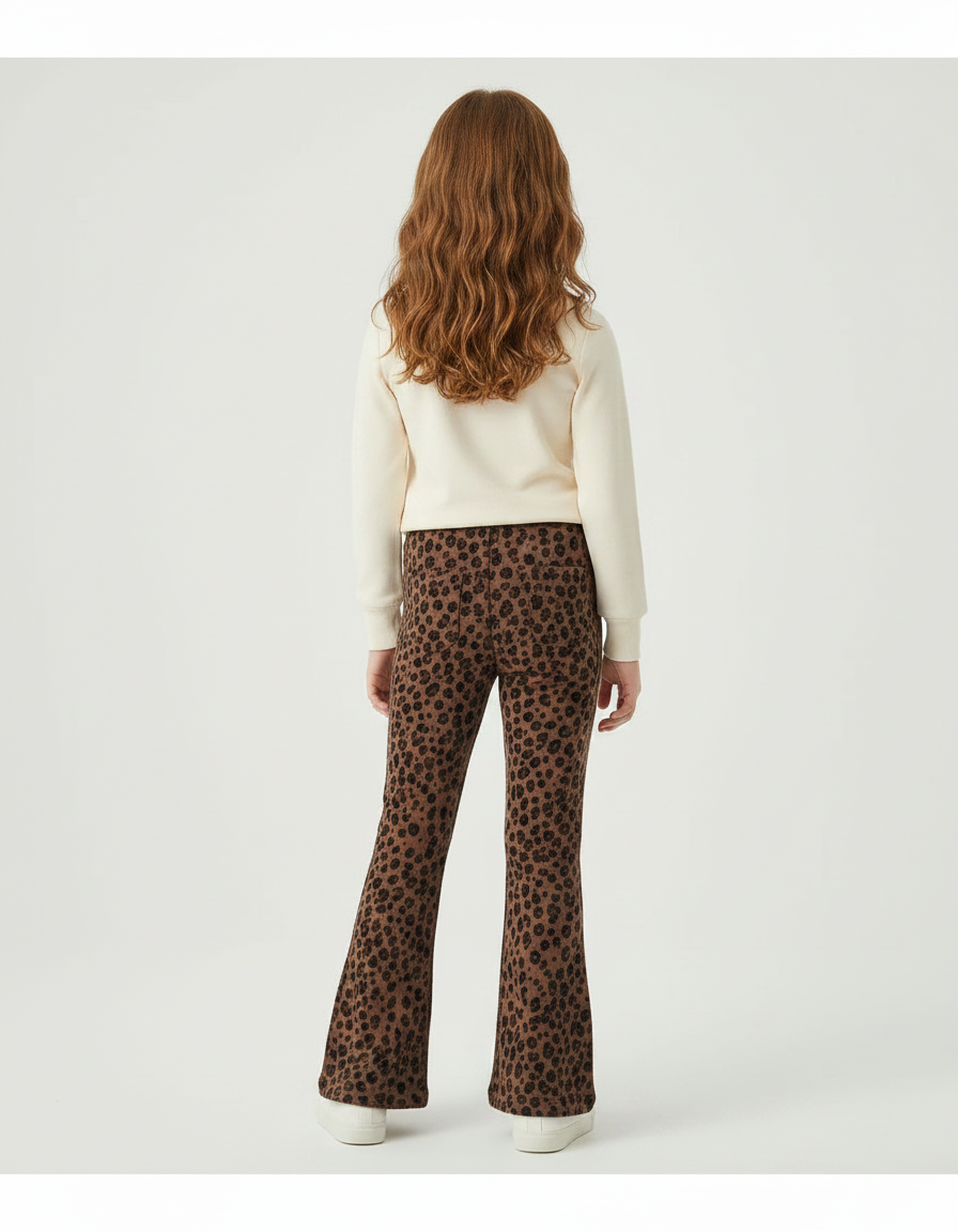 Pantalon Léopard Marron Évasé Imprimé Hello Kitty Fille - Molleton - vue 2