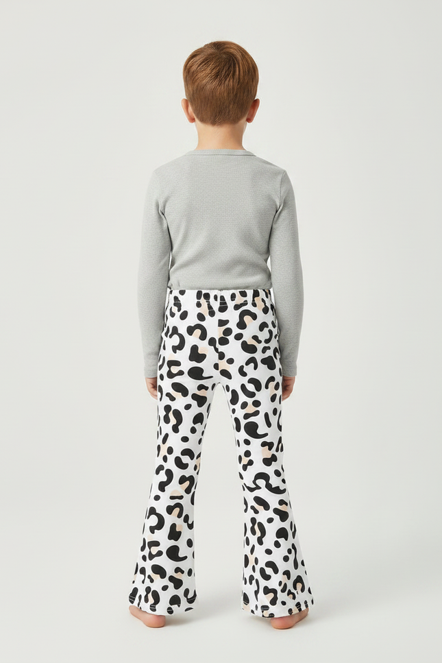 Pantalon Léopard Blanc Évasé Imprimé Enfant Confortable - Maille - vue 2