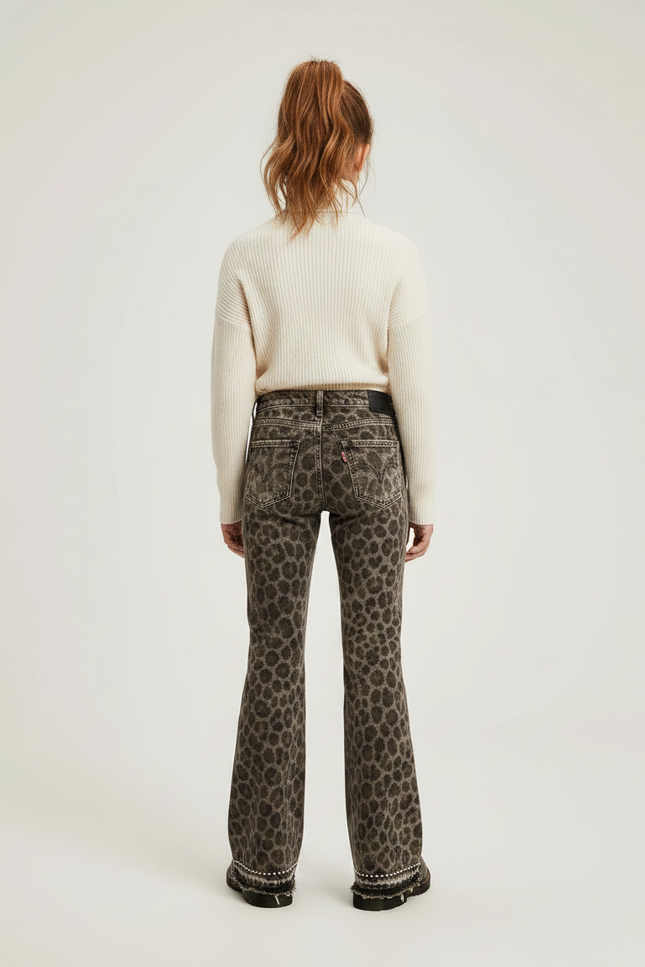 Pantalon Léopard Évasé Déchiré Clouté Marron Fille - Jean - vue 2