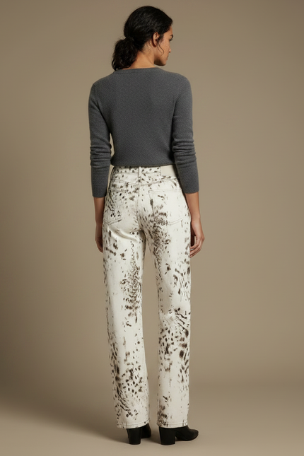 Pantalon Léopard Blanc Imprimé Ample Décontracté - Jean - vue 2