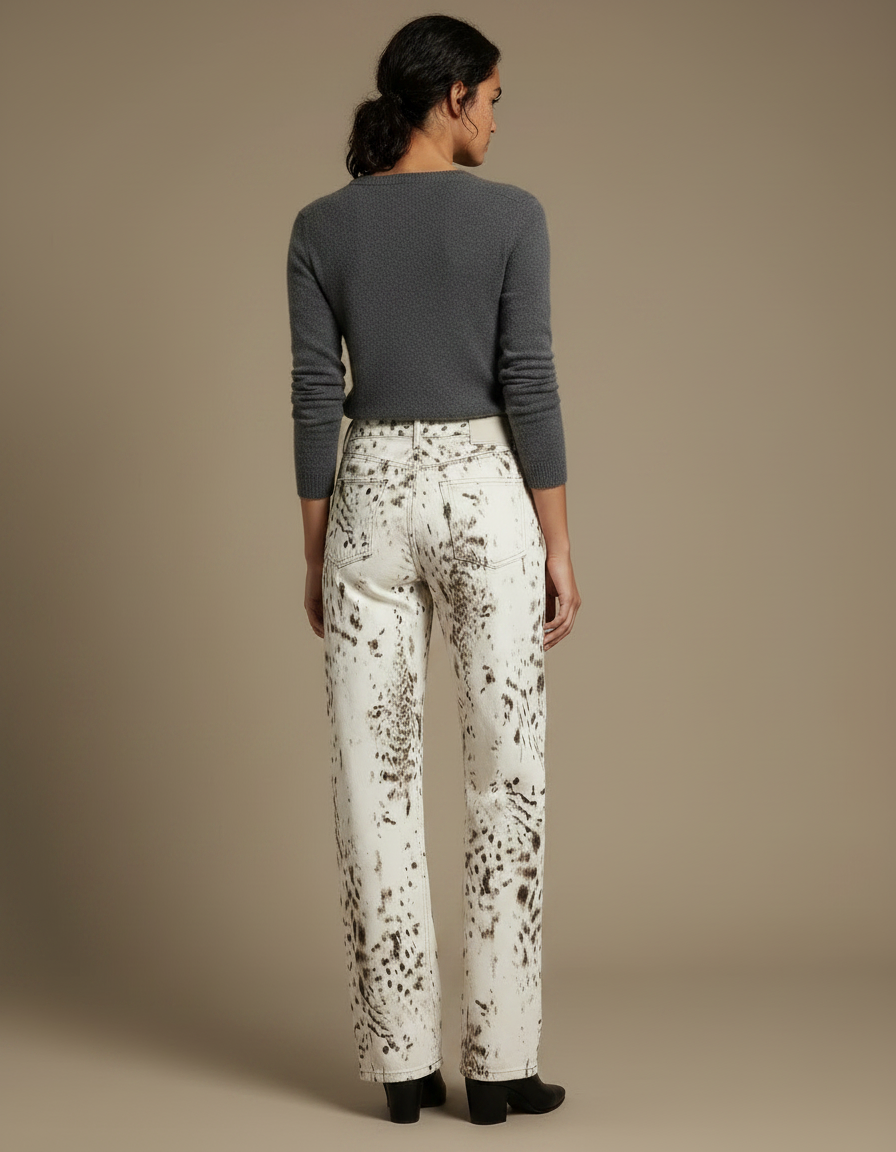 Pantalon Léopard Blanc Imprimé Ample Décontracté - Jean - vue 2