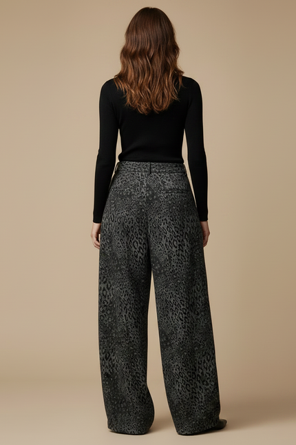 Pantalon Léopard Gris Ample Imprimé Vintage Femme - Viscose - vue 2