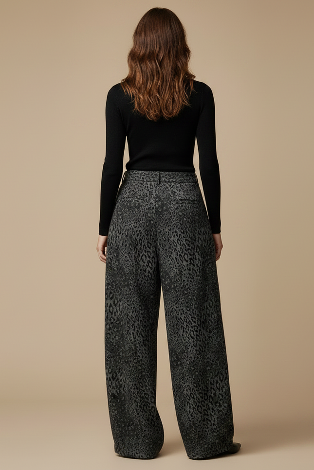 Pantalon Léopard Gris Ample Imprimé Vintage Femme - Viscose - vue 2