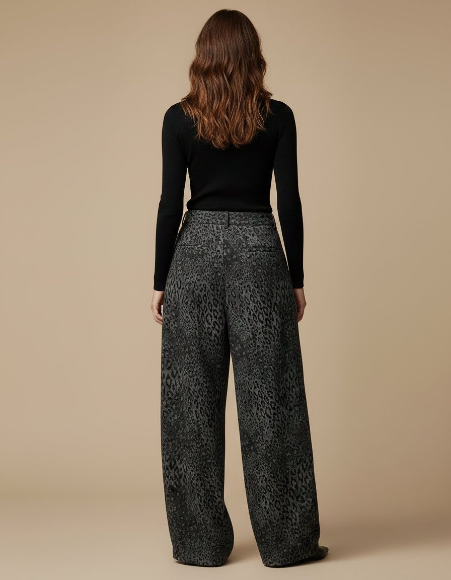 Pantalon Léopard Gris Ample Imprimé Vintage Femme - Viscose - vue 2