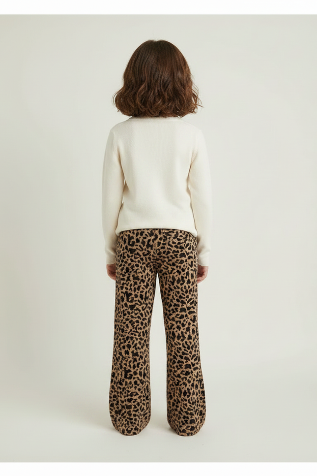 Pantalon Léopard Évasé Marron Imprimé Confortable Fille - Molleton - vue 2