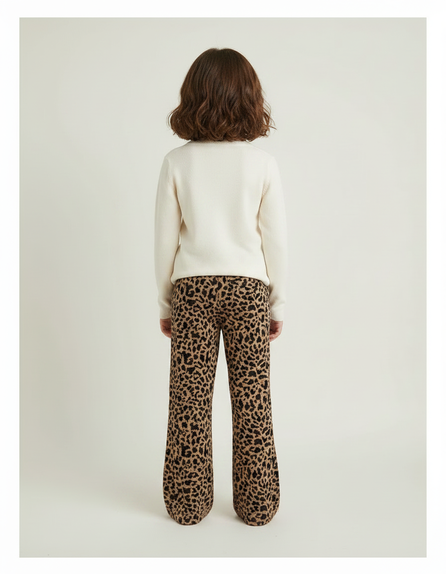 Pantalon Léopard Évasé Marron Imprimé Confortable Fille - Molleton - vue 2