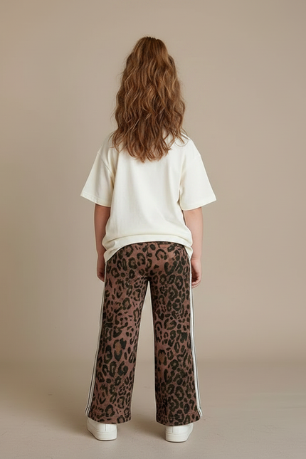 Pantalon Léopard Marron Ample Bandes Blanches - Molleton - vue 2