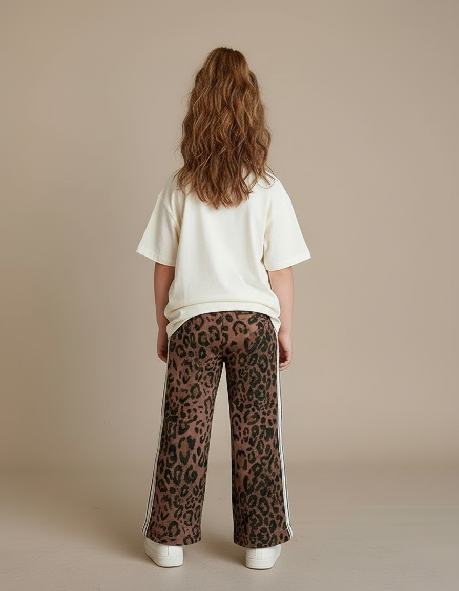 Pantalon Léopard Marron Ample Bandes Blanches - Molleton - vue 2