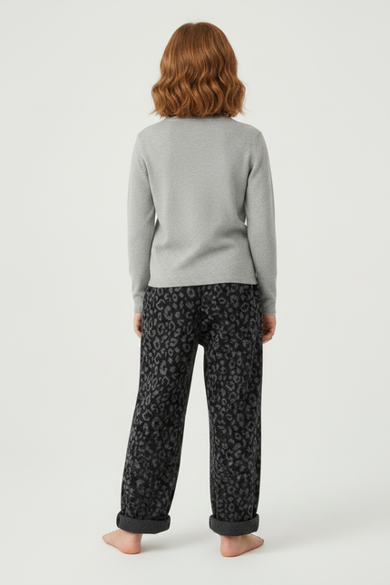 Pantalon Léopard Ample Imprimé Gris Décontracté - Molleton - vue 2