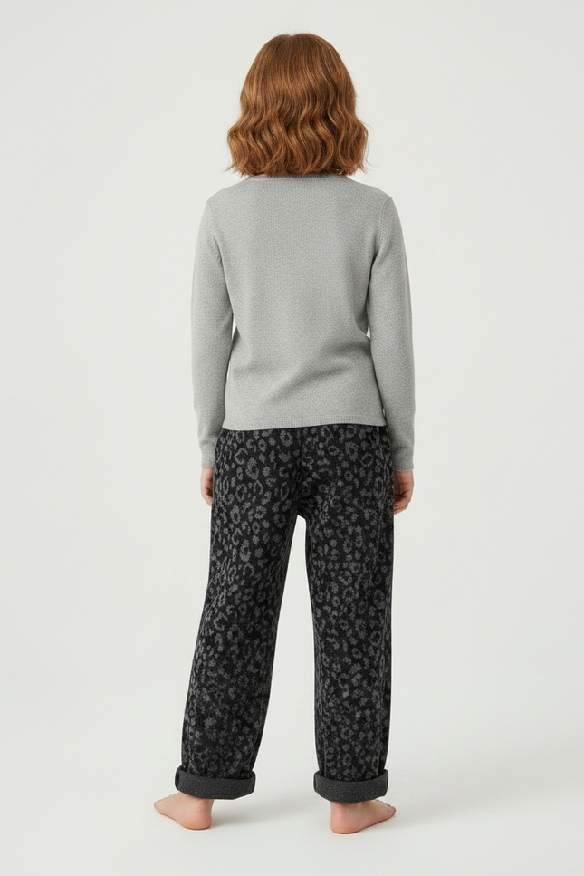 Pantalon Léopard Ample Imprimé Gris Décontracté - Molleton - vue 2