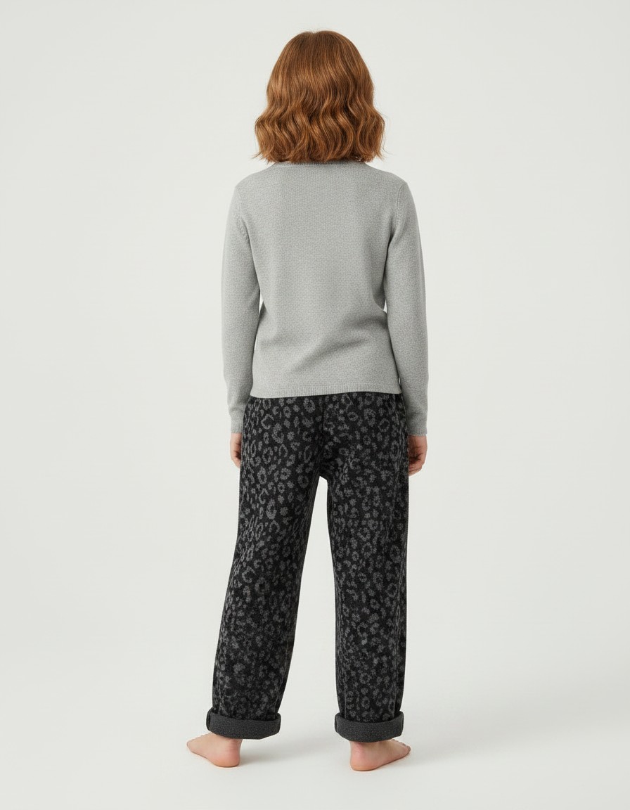 Pantalon Léopard Ample Imprimé Gris Décontracté - Molleton - vue 2