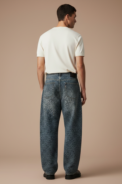 Pantalon Léopard Jean Ample Imprimé Délavé Homme - vue 2