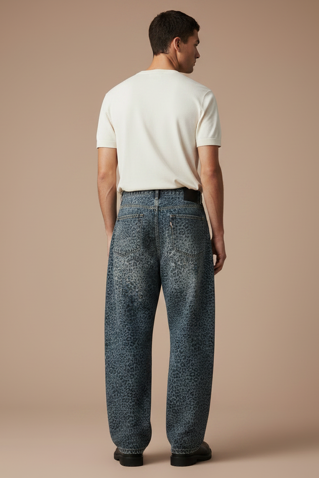 Pantalon Léopard Jean Ample Imprimé Délavé Homme - vue 2