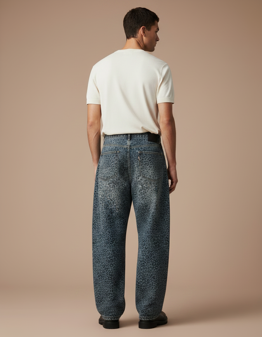 Pantalon Léopard Jean Ample Imprimé Délavé Homme - vue 2