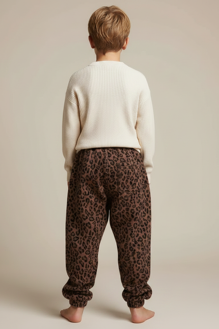 Pantalon Léopard Ample Marron Imprimé Molletonné Enfant - vue 2
