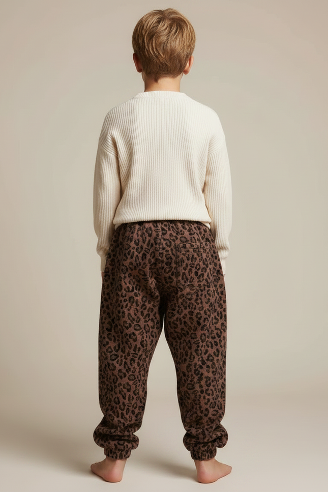 Pantalon Léopard Ample Marron Imprimé Molletonné Enfant - vue 2
