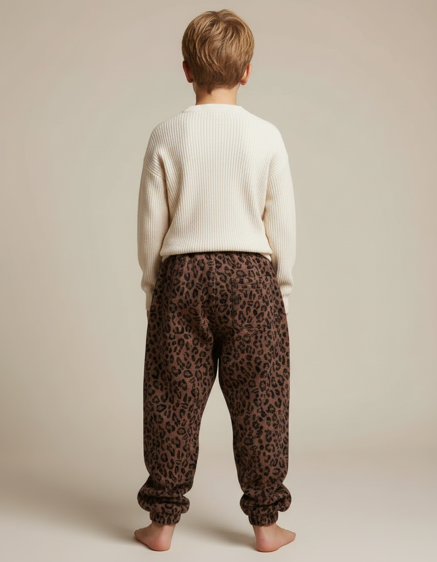 Pantalon Léopard Ample Marron Imprimé Molletonné Enfant - vue 2