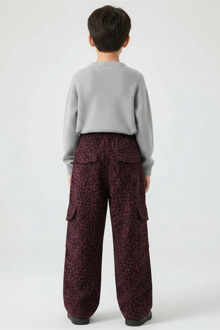 Pantalon Léopard Cargo Ample Bordeaux Enfant - Molleton - vue 2