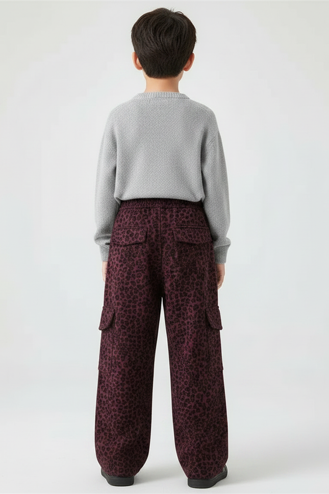 Pantalon Léopard Cargo Ample Bordeaux Enfant - Molleton - vue 2