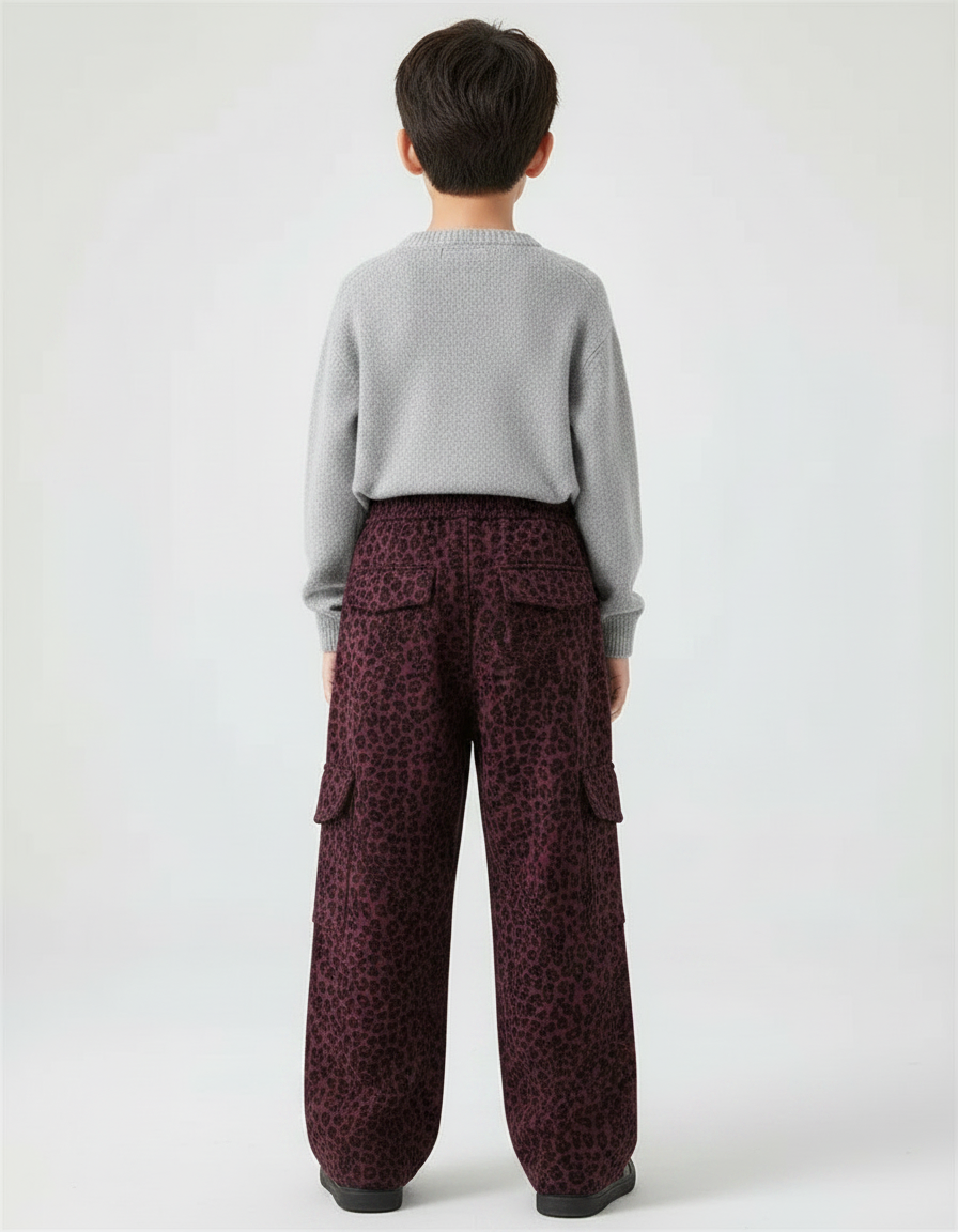Pantalon Léopard Cargo Ample Bordeaux Enfant - Molleton - vue 2