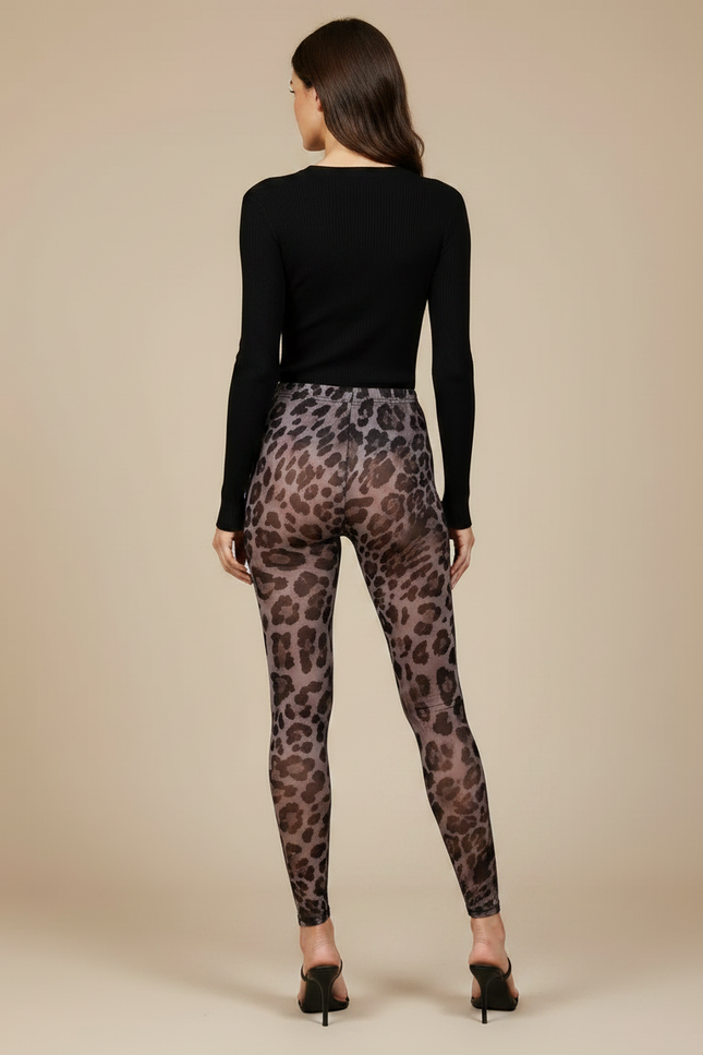 Pantalon Léopard Transparent Moulant Imprimé Animal Sexy - Maille - vue 2