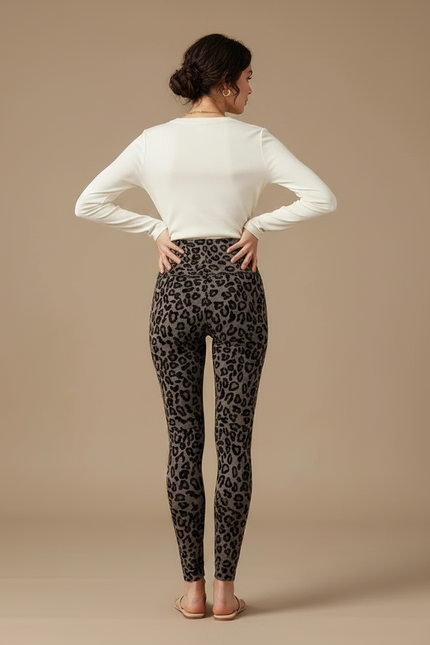 Pantalon Léopard Imprimé Slim Chaud Femme - Molleton - vue 2