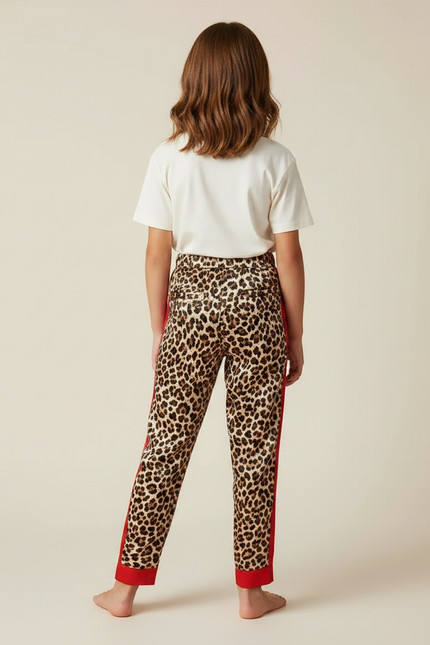 Pantalon Léopard Marron Imprimé Rouge Décontracté Enfant - Satin - vue 2