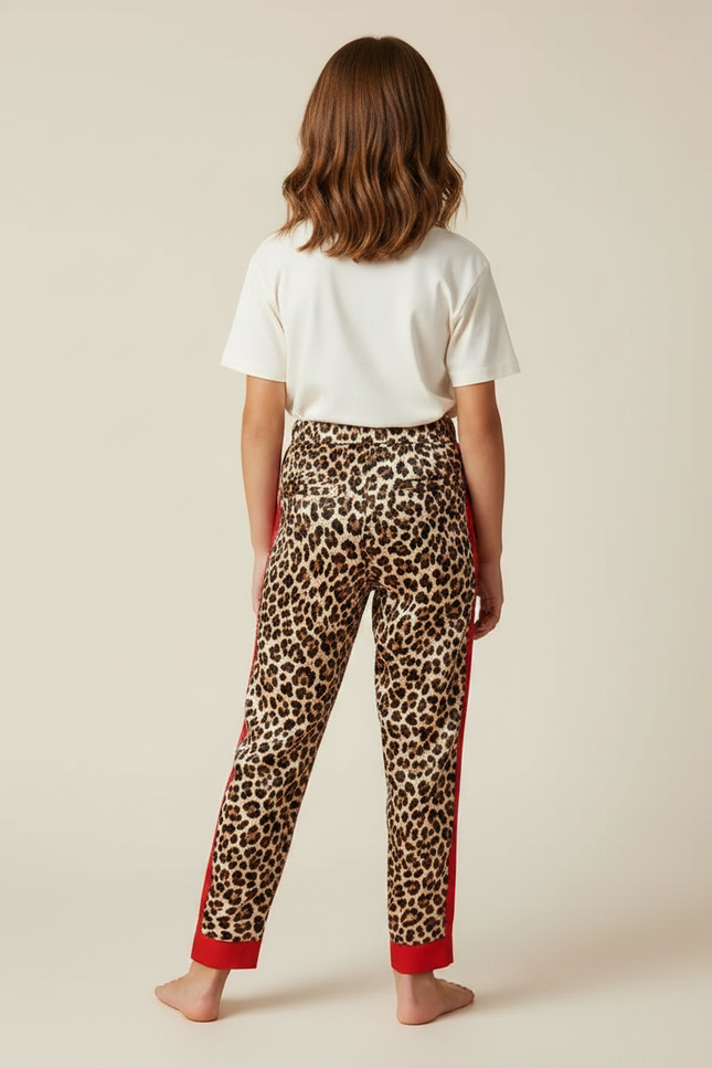 Pantalon Léopard Marron Imprimé Rouge Décontracté Enfant - Satin - vue 2