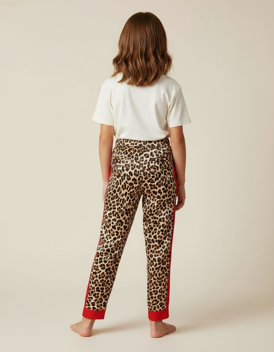 Pantalon Léopard Marron Imprimé Rouge Décontracté Enfant - Satin - vue 2