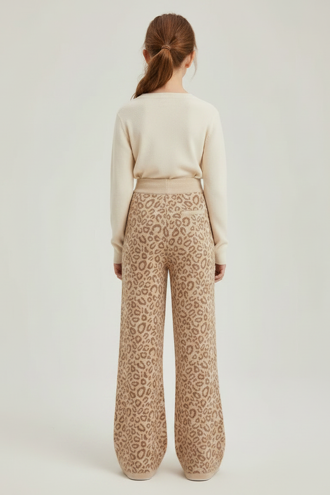 Pantalon Léopard Beige Tricoté Ample Confortable Doux - Maille - vue 2
