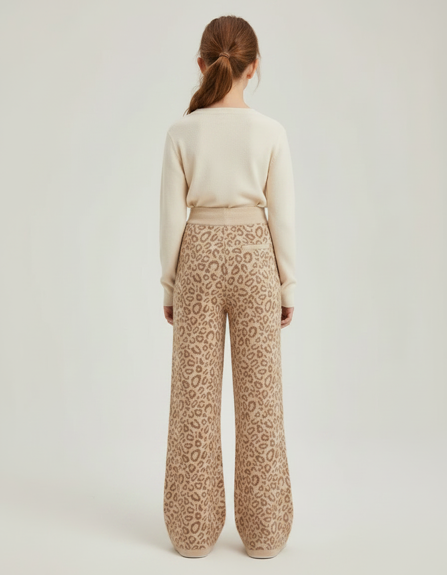 Pantalon Léopard Beige Tricoté Ample Confortable Doux - Maille - vue 2