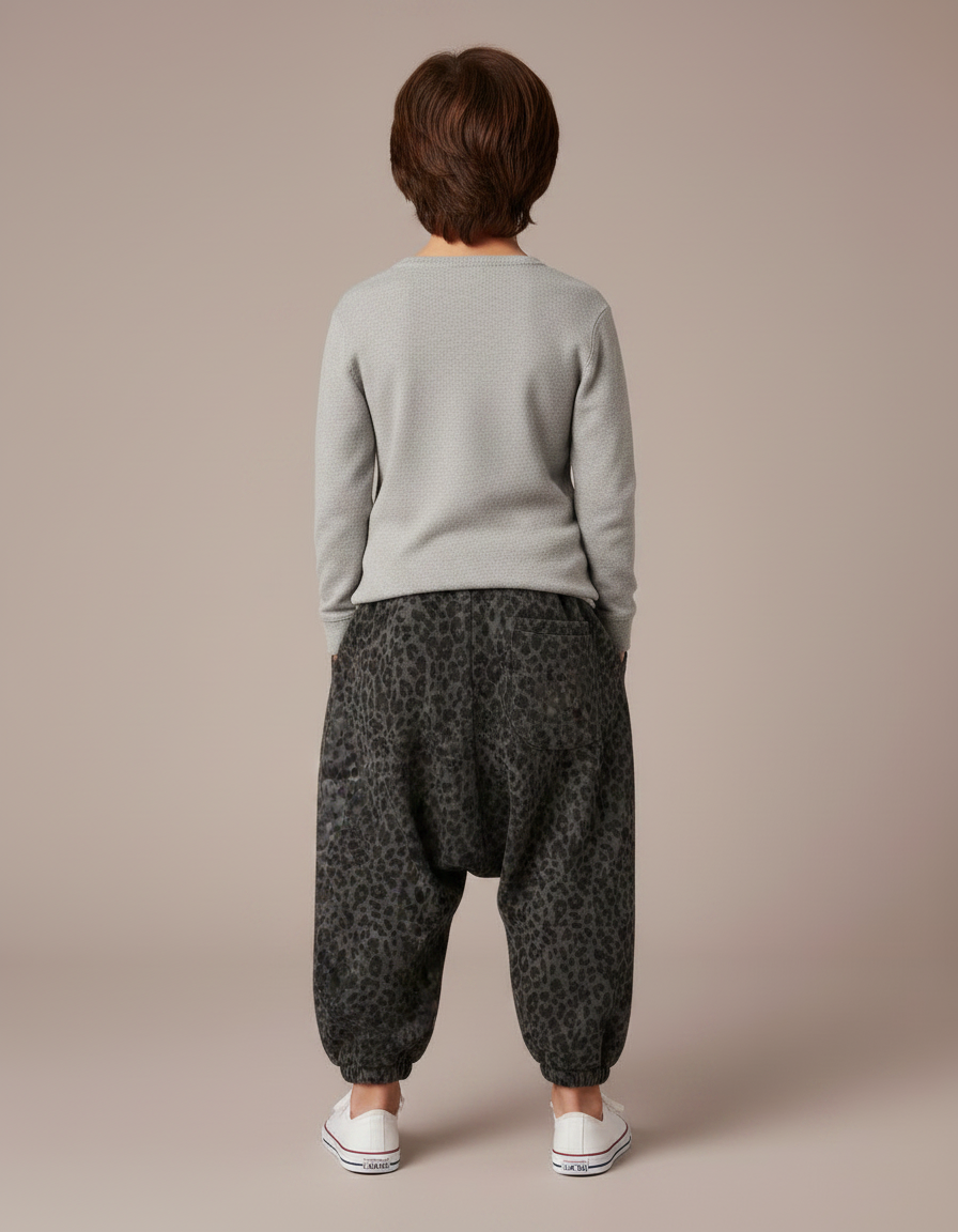 Pantalon Léopard Gris Ample Imprimé Enfant - Molleton - vue 2