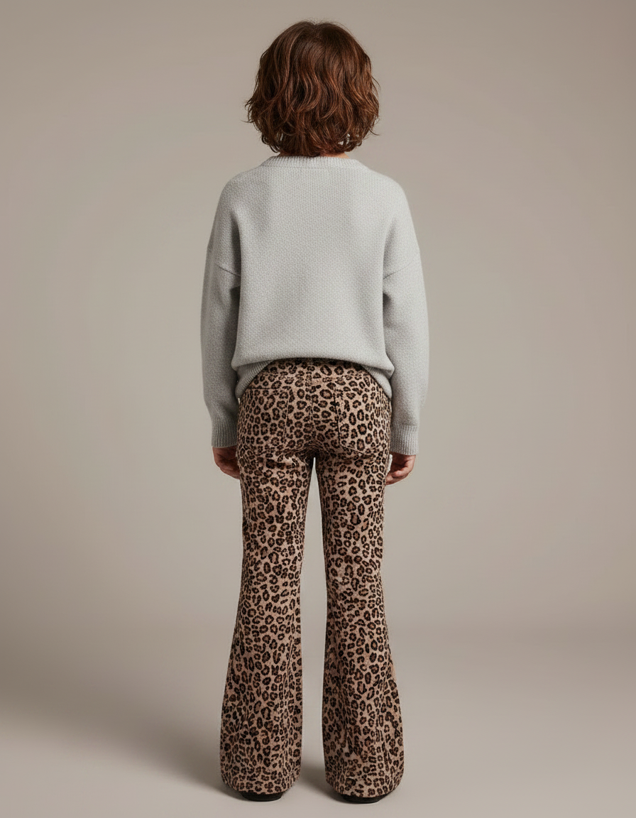 Pantalon Léopard Marron Imprimé Évasé Coton Enfant - Cordé - vue 2
