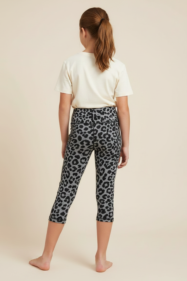 Pantalon Léopard Gris Capris Imprimé Animal Court Fille - Polyester - vue 2