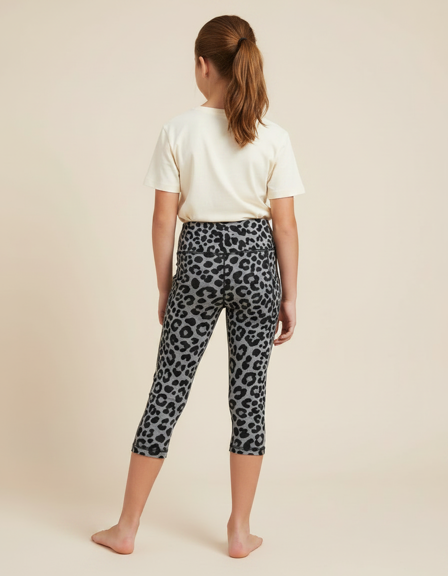 Pantalon Léopard Gris Capris Imprimé Animal Court Fille - Polyester - vue 2