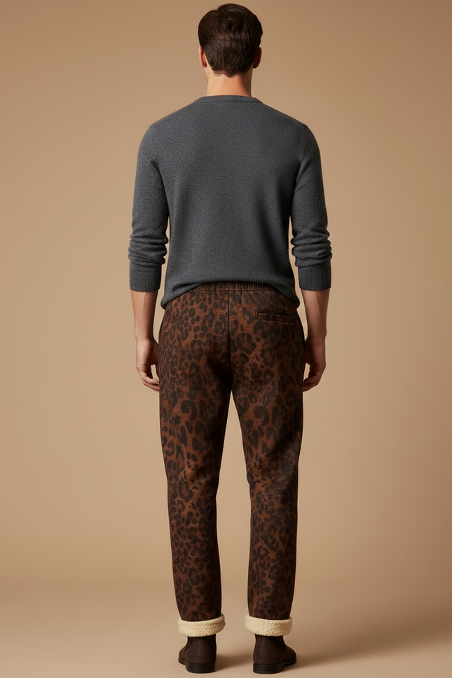 Pantalon Léopard Marron Imprimé Molleton Homme - vue 2